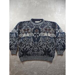 Vintage Michael Gerald Knit Sweater Womens L Fair Isle Nordic Nature *Read